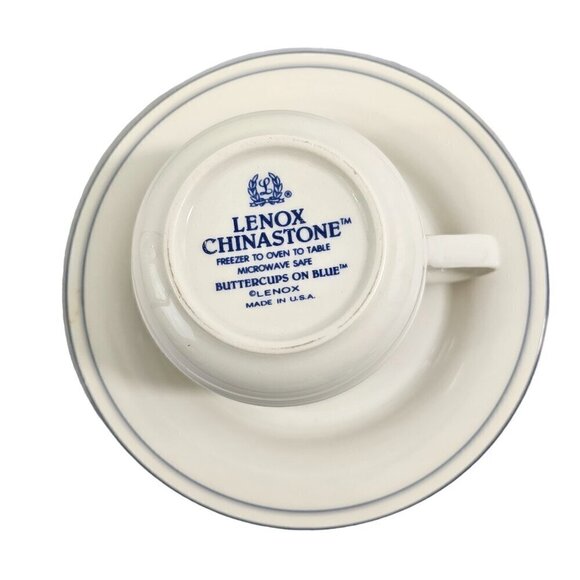 Lenox Chinastone Buttercups on Blue Service for 4 Cup  and Saucer Tea Coffee Set - Picture 9 of 16